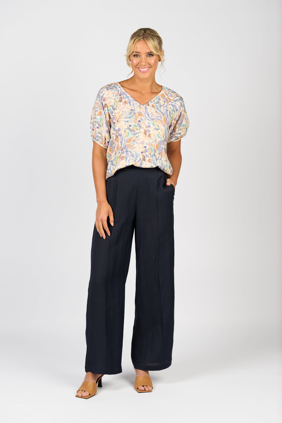 WIDE LEG FULL LENGTH ELASTIC BACK PANT