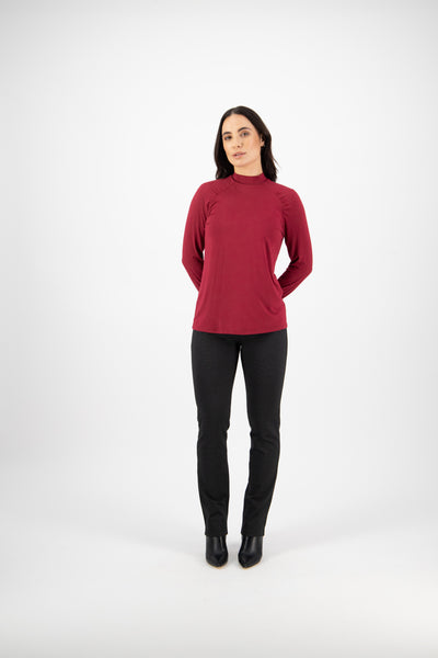 HIGH NECK TOP W/ GATHER RAGLAN SEAMS