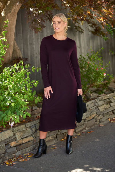 MERINO L/S DRESS WITH TIE BACK