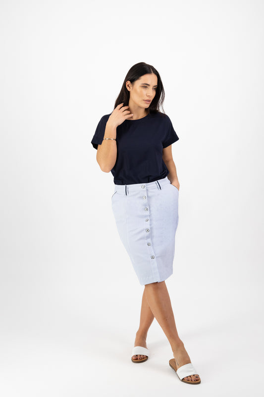 KNEE LENGTH SKIRT CONTRAST BUTTONS