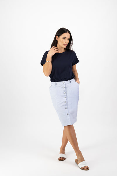 KNEE LENGTH SKIRT CONTRAST BUTTONS