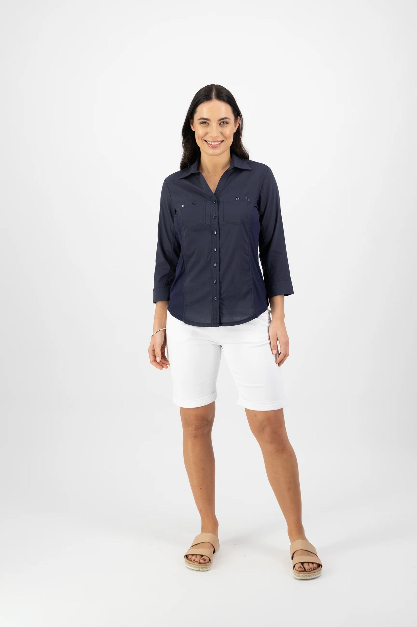 BUTTON SHIRT WITH RIB PANELS