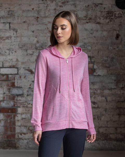 ZIP UP HOODED JACKET W/ SCOOP BACK HEM