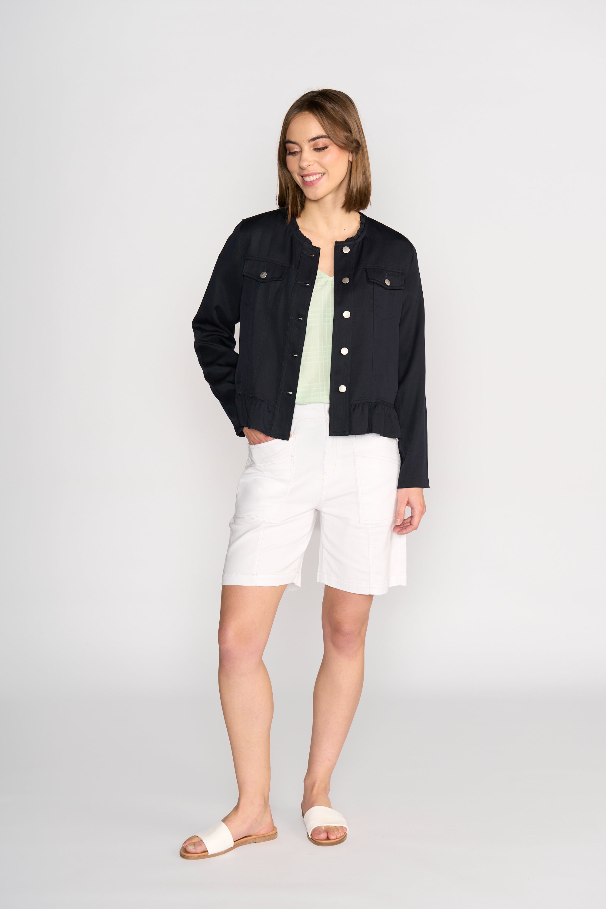 BUTTON UP JACKET FRILL HEM