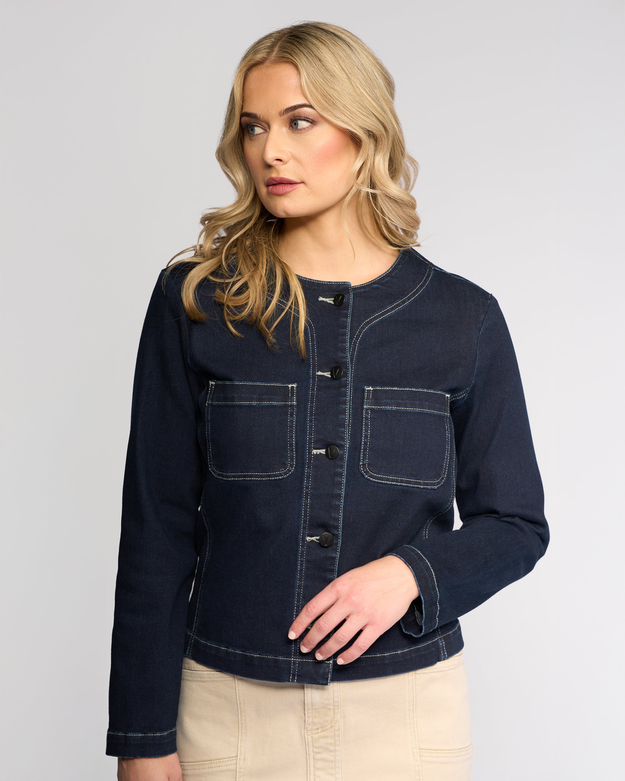 COLLARLESS DENIM JACKET