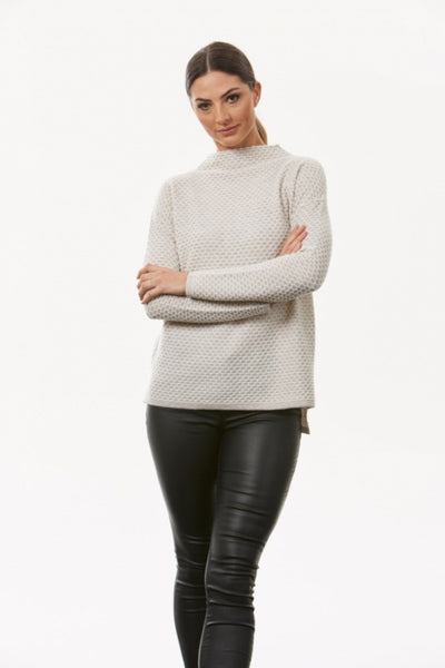TWO TONE HONEYCOMB FUNNEL NECK TOP
