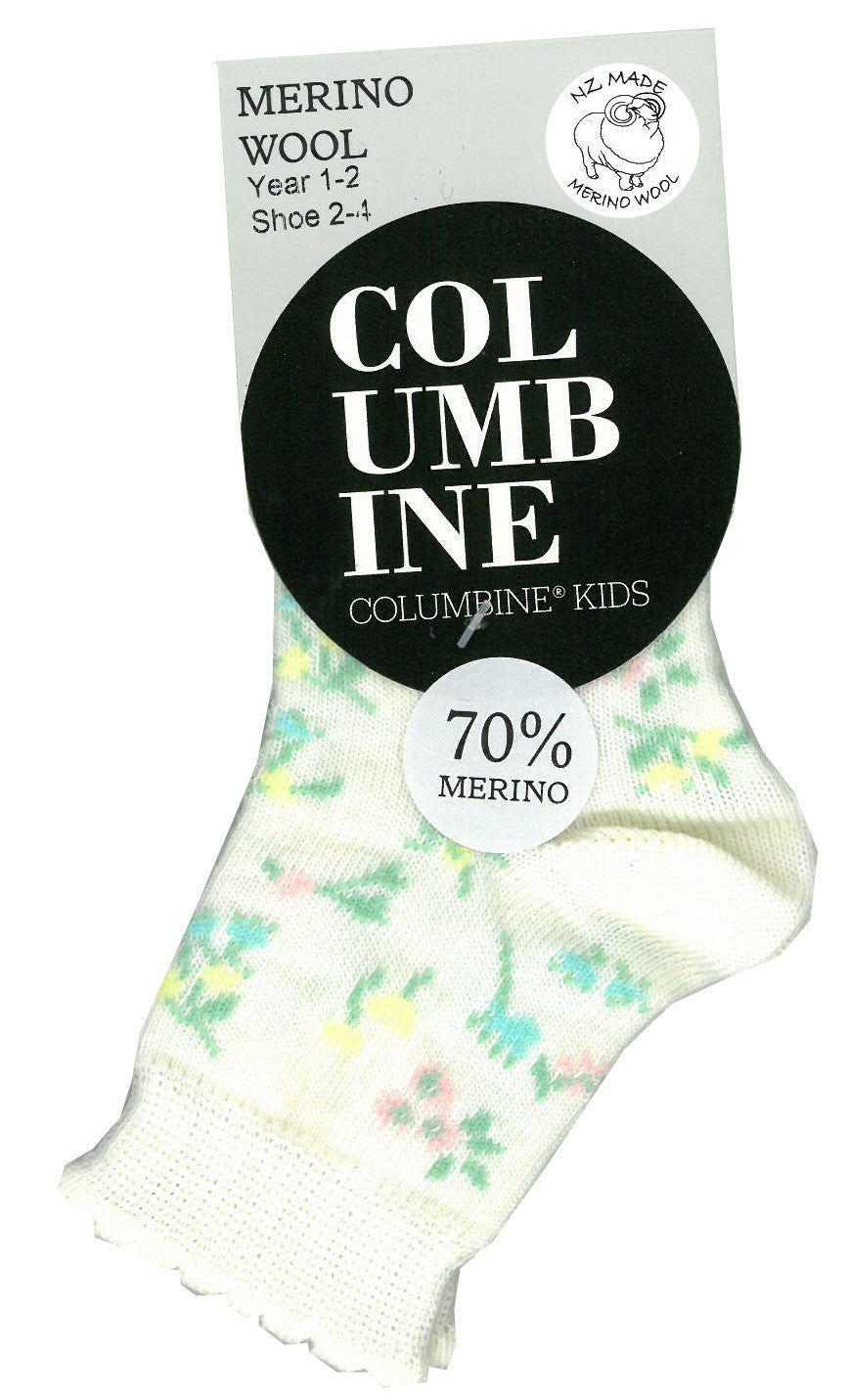 KIDS MERINO FLORAL CREW SOCKS